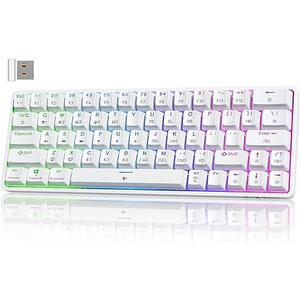 TMKB T63 Gaming Keyboard, 60% Wireless Mechanical Keyboard with Bluetooth/2.4G/Type-C, Compact 63 Keys Anti-Ghosting, RGB Backlight, Clicky Blue Switch - White