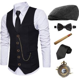 EFORLED Halloween 1920s Mens Costume 2025,Gatsby Gangster Vest,Vintage Pocket Watch,Pre Tied Bow Tie,Tie (XX-Large)