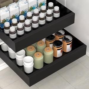 Kitchen Pull Out Cabinet Organizer, Carbon Steel Cabinet Drawers Slide Out, Pantry Storage Shelves with Nano Adhesive Strip for Kitchen 14.2" W X 17.0" D X 2.8" H (14.2"W X 17.0"D X 2.8"H)