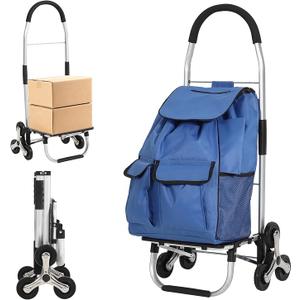 3 in 1 Folding Shopping Cart, Heavy Duty Stair Climber Dolly, 176LBS Stair Climbing Handcart Portable Grocery Cart with 6 Wheels and 36L Oxford Cloth Bag for Shopping Grocery Laundry Climbing