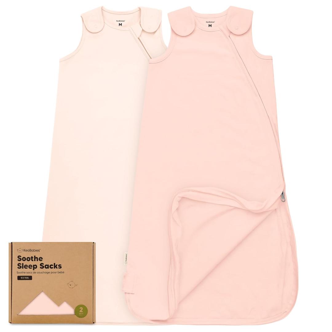 2-Pack Organic Baby Sleep Sacks, 100% Cotton - Soft & Breathable 0.5TOG Baby Wearable Blanket, Toddler Sleeping Sack 6-18 Months, Easy to Wear Transitional Swaddles for Newborns,Infants(Mist Rose, M)