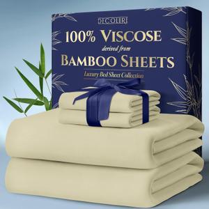 DECOLURE 100% Viscose Derived from Bamboo Sheets King Size 4pcs - Ultra Soft & Luxuriously Cooling, 17" Deep Pocket, Double Stitching, Perfect for Hot Sleepers - King Bed Sheets (Creme)