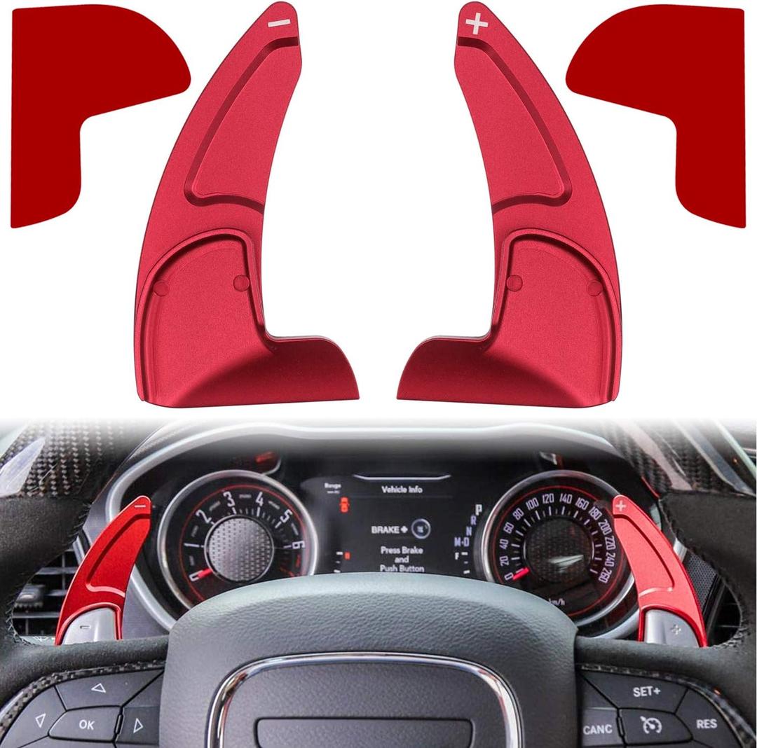 Steering Wheel Shift Paddle Extended Shifter Trim Cover for Dodge Challenger Charger Durango RT & Scat Pack 2015-2024, for Jeep Grand Cherokee 2014-2020 Interior Decoration Accessories (Red 2PCS)