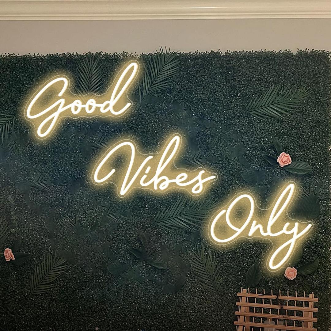 Super Large Good Vibes Only Neon Signs, Dimmable Good Vibes Only Neon Light Signs with ON/OFF Switch, LED Light Up Signs for Home Gym Decor Hair Background Bar Rooms Engagement Birthday Party, Warm White, 57 inches by 14 inches