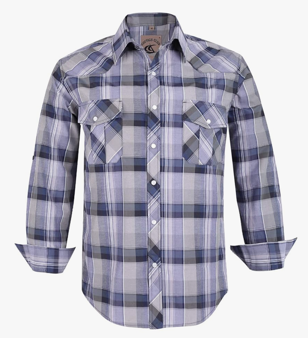 COEVALS CLUB Men's Western Cowboy Long Sleeve Pearl Snap Casual Work Shirts, L
