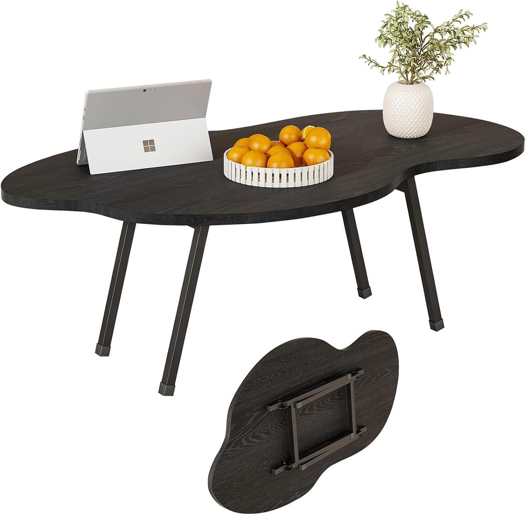 Foldable Coffee Table,Mid Century Modern Coffee Table Living Room Tables,Cloud Shape Irregular Center Table,Portable Folding Table for Small Spaces,Living Room,Bedroom,Entryway,Easy Assembly,Black