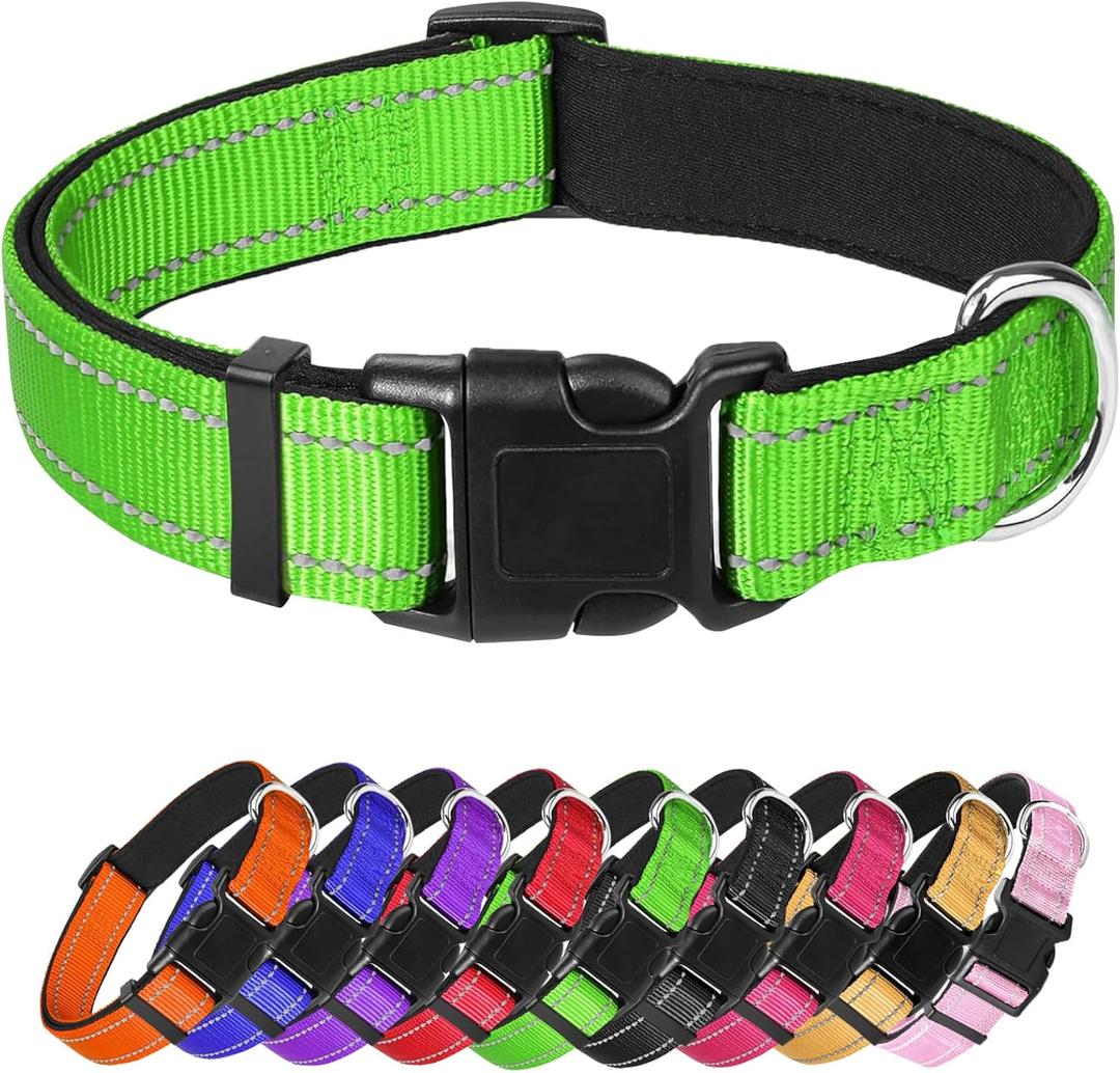 Green Dog Collar, Reflective Pet Collar with Buckle Adjustable Safety Nylon Collars for Small Medium Large Dogs XS
