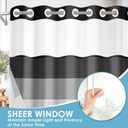 No Hook Shower Curtain with Snap in Fabric Liner Set, Waffle Weave Striped Grey Black Modern Heavy Duty Bathroom Curtain Set Sheer Mesh Top Waterproof Double Layers Hotel Style, 71x74 Inch