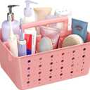 Lifewit Portable Shower Caddy with Handle, 1 Pcs Plastic Shower Caddy Dorm with Holes, Clean Organizer Basket for Bathroom, College, Dorm Room Essentials, Pink