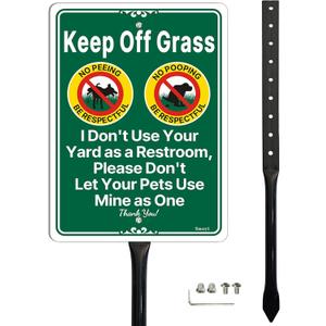 Keep Off Grass Sign with 17.7" Stake for Lawn, 10” x 7” Stay Off Grass Dog Signs, No Peeing No Pooping Dog Sign, Rust-Free Aluminum, Weatherproof, Easy Installation, 1 Pack