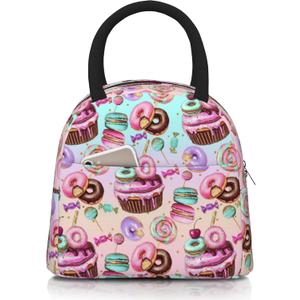 Pink Donut Lunch Bag for Woman Reusable Cute Colorful Dessert Dougnut Leakproof Insulated Lunch Box Cooler Tote Bag Food Snack Container for Men Woman Adult Work Travel Picnic