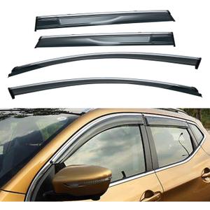 Compatible with 2017-2022 Rogue Sport 4pcs Smoke Tint with Chrome Trim Outside Mount Tape On/Clip On Style PVC Sun Rain Guard Vent Window Visors