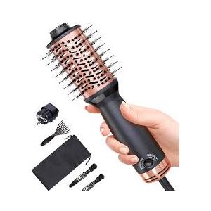 Desalo Small Dual Voltage Hair Dryer Brush (110220V), Compact LightWeight European Travel Blow Dryer Brush for Volume, Smoothness & Curls On The Go, One Step Travel Hair Tools, Incl. Pouch & EU Plug