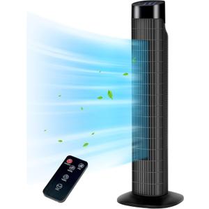 Uthfy 31 Inch Tower Fan for Bedroom, 120° Oscillating Quiet Standing Bladeless Fan With Remote, 7.5H Timer, 3 Speeds, 3 Modes, for Room, Dorm, Office, Black