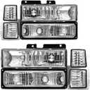 Headlight Assembly for 94 95 96 97 98 Obs Chevy Silverado/C10 Pickup/C/K 1500 2500 3500 Truck, 94-99 Suburban 1995-1999 Tahoe Chrome Housing with Clear Reflector Headlamp Replacement Pair