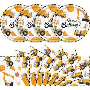 40 Pcs Construction Plates and Napkins Party Supplies, Construction Birthday Party Decorations Disposable Paper Plates and Napkins Tableware Set for Kids Boys Birthday Party Serves 20