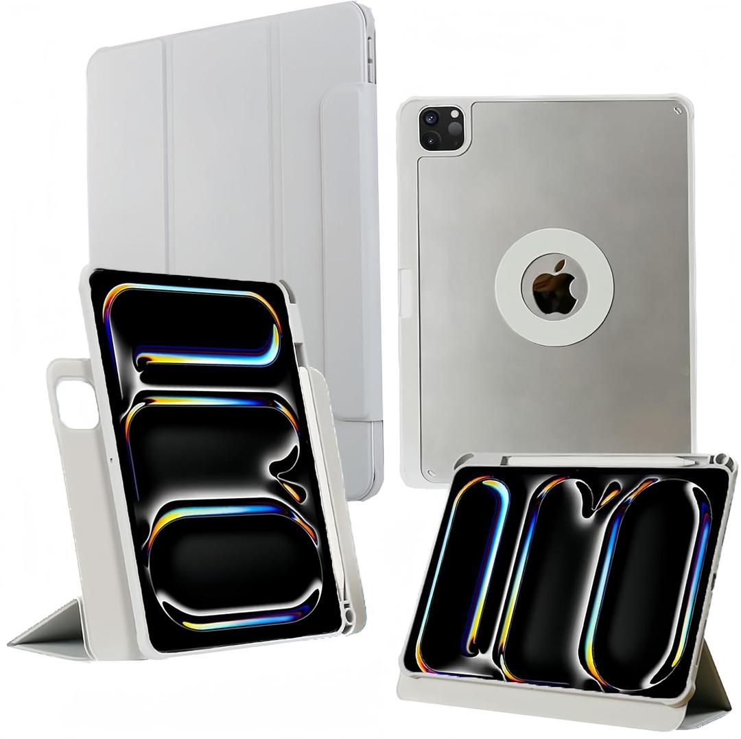 for iPad Pro 13 Inch Case M4(2024), iPad Pro 13 Case with Pencil Holder, Removable Magnetic Cover,PU Leather Smart Clear Back Cover [Supports Apple Pencil Charging] for iPad Pro 13 (Grey)