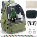 Bird Backpack Carrier Travel Cage with Perch, Tray and Breathable Clear Window, Bird Travel Cage for Cockatiel Caique Conure Quaker, for Vetting Camping Hiking (Green)