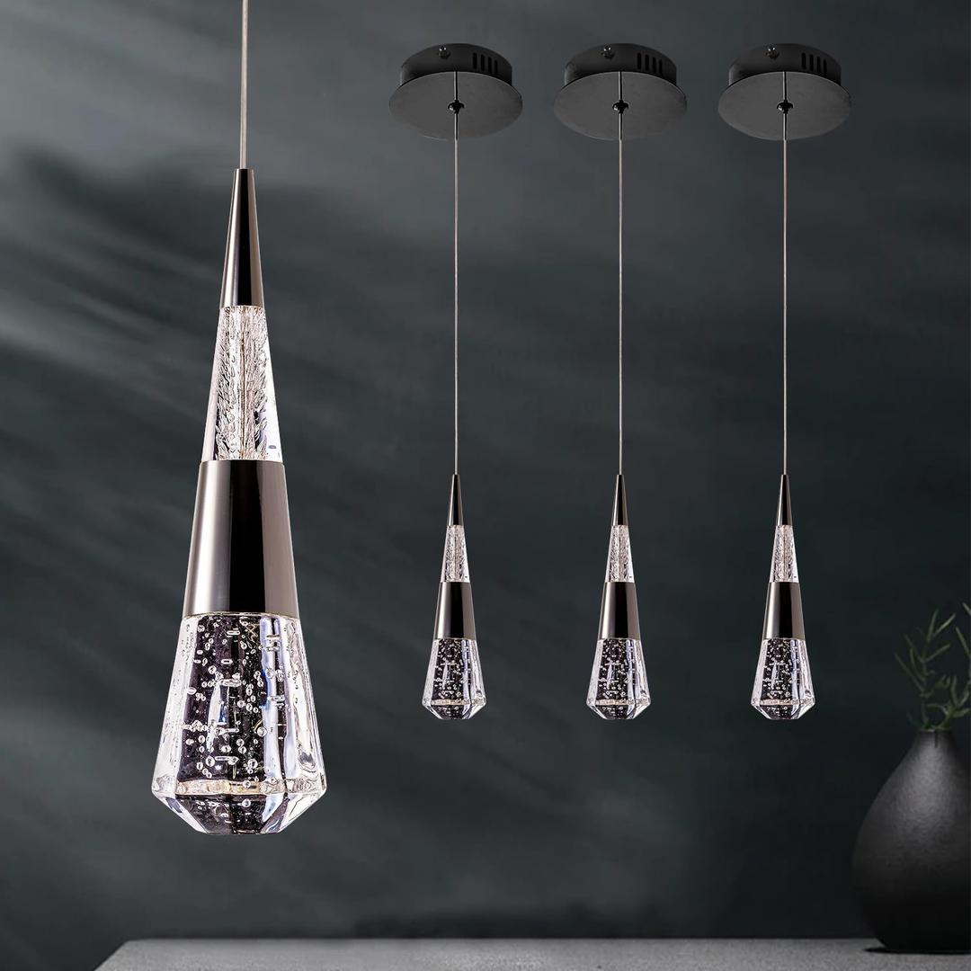 Pendant Lights Kitchen Island Black,3-Pack Led Penant Lights for Kitchen Island, Modern Led Pendant Light Fixture for Dining Room Over Table,Bathroom Pendant Light Fixtures Ceiling Hanging