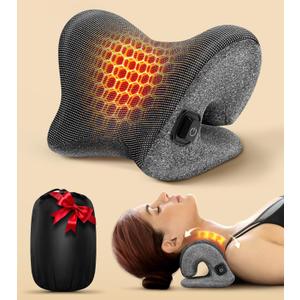 5X Pain Relief Neck Massager with Heat, Graphene-Infused Instant Heating Neck Stretcher for TMJ Migraine, Smart Control Cervical Traction Device Pillow for Heat Therapy, Christmas Gifts for Women Men (Black)