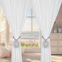 SUQ I OME 2 Pack of Crystal Curtain Magnetic Tieback Flower Curtain Clips Buckle with Stretchy Wire Rope Curtain Holdbacks for Home Office Decoration