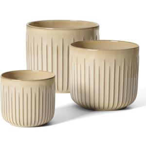 LE TAUCI Ceramic Planters, 8.3+6.9+5.7 Inch Plant Pots for Indoor Plants, Sturdy Planter Pots with Drainage Holes, Round Planters Pot for Indoor House Plants, Set of 3, Glaze Cloud Cream