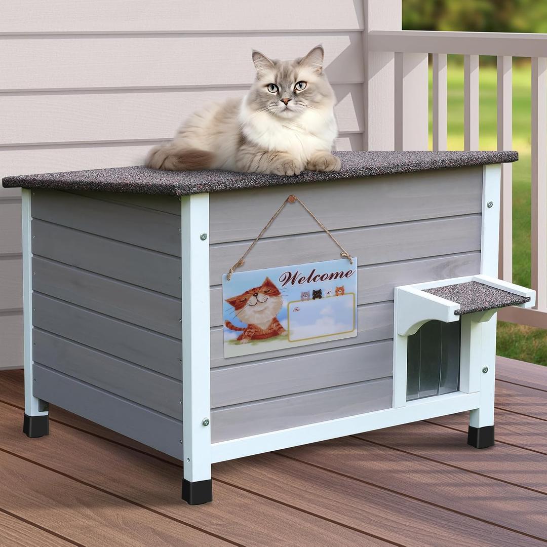 Rockever Outdoor Cat House Weatherproof, Insulated Cat Shelter with All-Round Foam Design for Feral Cats Small Pet Habitats, Wooden Air Ventilation Cat Hideaway for Indoor Outside Yard Garden Corridor