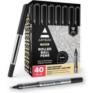 ARTEZA Rollerball Pens, Pack of 40  Black Ink Fine Point Pens with 0.7 mm Tip for Journaling, Notetaking, Office Work, and Everyday Writing