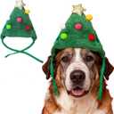 3 Pack Cat Christmas Tree Pom-Pom Hat, Dog Christmas Hat, Funny Soft Pet Hat, Santa Hat for Dogs Cats Pet Santa Gifts (Large)