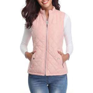 Fuinloth Women's Lightweight Warm Puffer Quilted Vest - 4-Pockets Stand Collar Zip Gilet, Fall Winter Outerwear (X-Large)