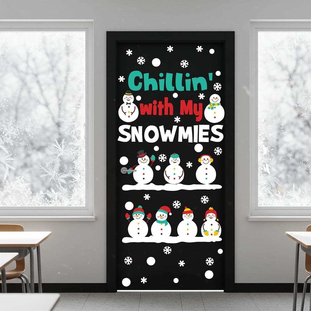 Honoson 50 Pcs Chillin' with My Snowmies Classroom Door Decor Bulletin Board Set Winter Snowman Cutout Snowflake Door Decor for Christmas Holiday Classroom Educational Learning Activities