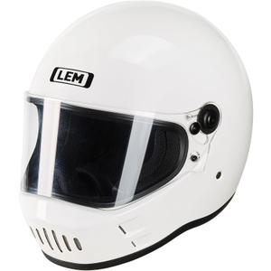 LEM Motorcycle Helmet Full Face for Men and Women, Retro Vintage Classic Open Face Style, Lightweight Fiberglass Shell, DOT Certified, for Cruiser, Cafe Racer, Scooter, Commuter (White, Size L) Kick