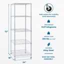 Honey-Can-Do 5-Tier Heavy Duty Adjustable Shelving Unit, 250-lb Per Shelf NSF Certified Metal Storage Rack, White Wire Shelf for Laundry Kitchen Pantry, 24 x 18 x 72 in