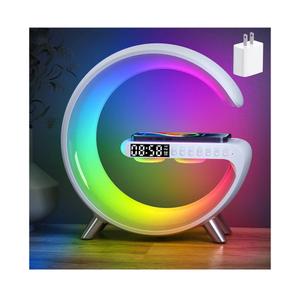 Smart LED Table Bedside Lamp with Bluetooth Speaker & App Control, 15W Fast Wireless Charging Station Dock, Sunrise Alarm Clock, Cool Night Light, for Bedroom, Home Decor, Birthday, Christmas Gifts