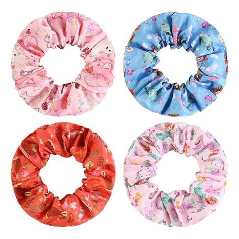 Satin Scrunchies for Girls Silk Large Hair Scrunchy 4 Pcs Elastic Cute Hairs Bands for Ponytail Holder Elastic Hair Ties Accessories for Women Girls, Music Lovers Fan Gift