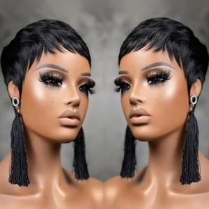 Pixie Cut Wig Human Hair Short Straight Pixie Wigs for Black Women Glueless Layered Brazilian Virgin Human Hair Wigs For Women Natural Black Color 1B