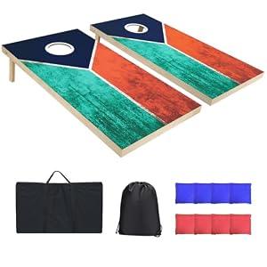 Cornhole Boards Set Regulation 4x2ft Solid Wood with 8 Bean Bags for Game