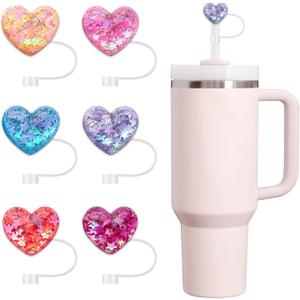 6PCS Stanley Straw Cover, 10mm Bling Straw Toppers for Stanley Cup 30 & 40 Oz, Reusable Tumbler Accessories, Christmas Cute Decoration Gift for Women & Girls (Love)