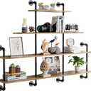 Industrial Pipe Shelving, 4 Tier Rustic Wooden Floating Shelves, Wall Display Bookshelf, Storage Rack Sundries Holder for Kitchen Office Bathroom Organization and Home Decor, 63 Inch