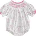 Bagilaanoe Baby Girl First Birthday Outfit Clothes Bow Print Birthday Girl Smocked Short Sleeve Romper Bodysuit Jumpsuit Top