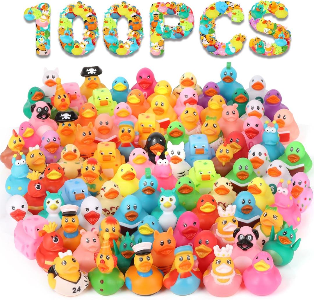 100 Pack Rubber Ducks in Bulk, Assorted Duckies for Jeeps Ducking, Rubber Duckies for Baby Bath Toys, Kids Bath Pool Toys Birthday Gifts Party Favors