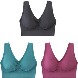 Women's Wireless Free-Support Bra Full Coverage Sleep Bralette (Medium, 3 Pack: Blue-lagoon, Dark-grey. Cannon-pink)