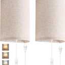 AVV Wall Sconces Set of Two, Wall Lamp Plug in with On/Off Switch, 2700K 4000K 5000K Selectable, Wall Lights for Bedroom, Living Room, Wall Decor for Bedroom, Fabric Linen Lamp Shades