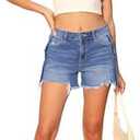 EVALESS Womens Denim Shorts High Waisted Stretchy Ripped Distressed Frayed Raw Hem Jeans Shorts size 10
