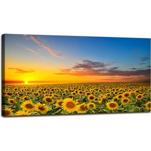 DBLAKI DB2975 Sunflower Wall Art Flower Wall Art Sunset Rustic Pictures Canvas Print Painting Framed and Stretched Ready to Hang for Living Room Bedroom Office (60L" x 30W")