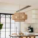 17.7"Large Boho Rattan Farmhouse Chandeliers for Dining Room,4-Light Rattan Hand-Woven Rustic Drum Chandelier Pendant Light Fixture for Kitchen Island Bedroom Living Room Entryway Foyer(Brown)