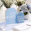 Amyhill 1 Set Acrylic Wedding Signs for Reception 8 × 10'' Cards and Gifts 5 x 7'' Please Sign Our Guestbook Sign with Stand Wedding Table Decor for Marriage Memorial Ceremony (Blue,Fashion)