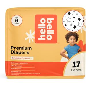 Hello Bello Diapers, Size 6 (35 lbs) Superstars, 17 Count of Premium Disposable Baby Diapers, Hypoallergenic with Soft, Cloth-Like Feel