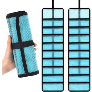2 Pcs Roll up Fishing Lure Wraps Bag Lure Sleeves Bait Storage 10 Pocket PVC Mesh Protective Cover Tackle Storage Bags & Wraps for Saltwater & Freshwater Fishing(Blue)