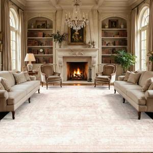 Homemate Washable Rug 9x12 Area Rugs - Vintage Faux Wool Rugs for Living Room Bedroom Dining Room - Non Slip Foldable Carpet Indoor Area Rug for Home Decor9'x12', Pink
